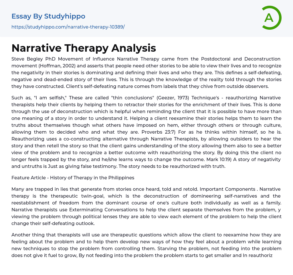 Narrative Therapy Analysis Essay Example
