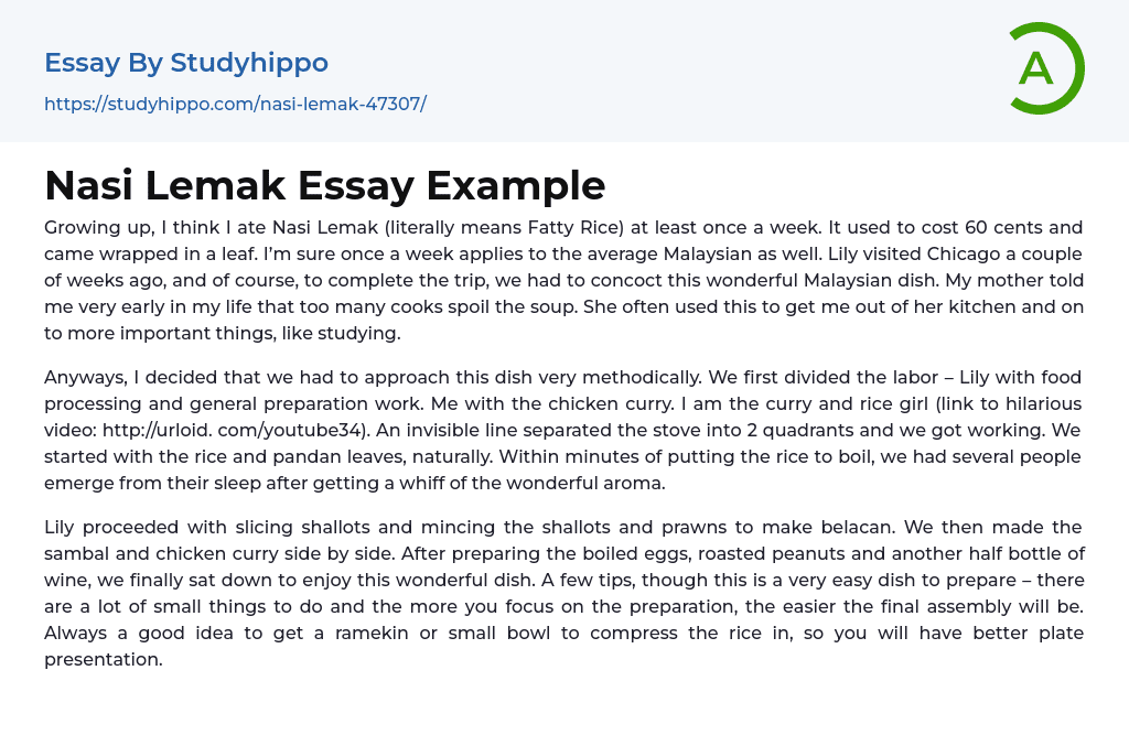 Nasi Lemak Essay Example
