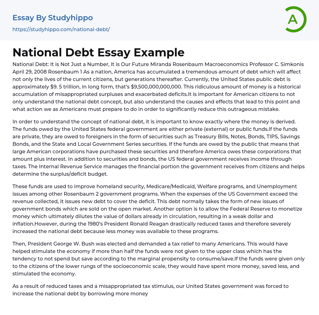 National Debt Essay Example