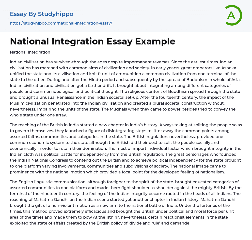 National Integration Essay Example