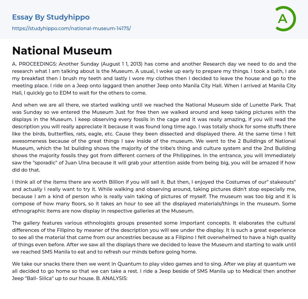 National Museum Essay Example