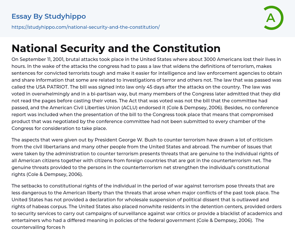 National Security and the Constitution Essay Example