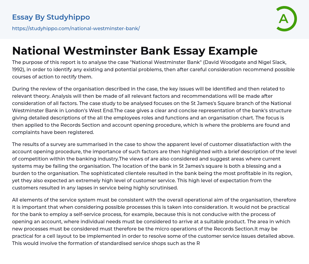 National Westminster Bank Essay Example