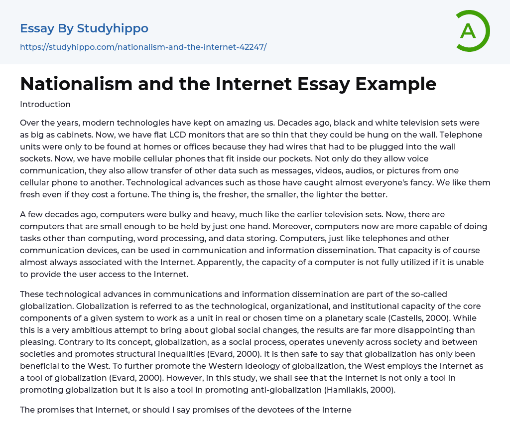 Nationalism and the Internet Essay Example
