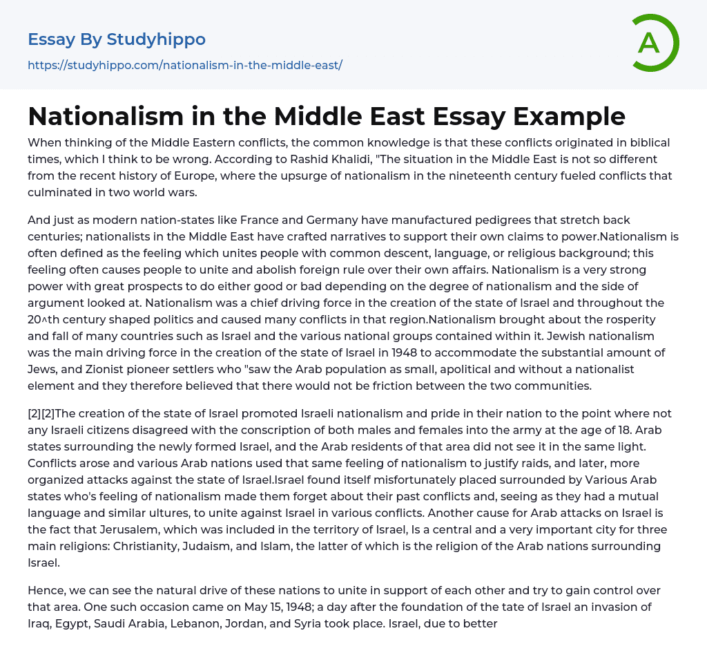 Nationalism in the Middle East Essay Example