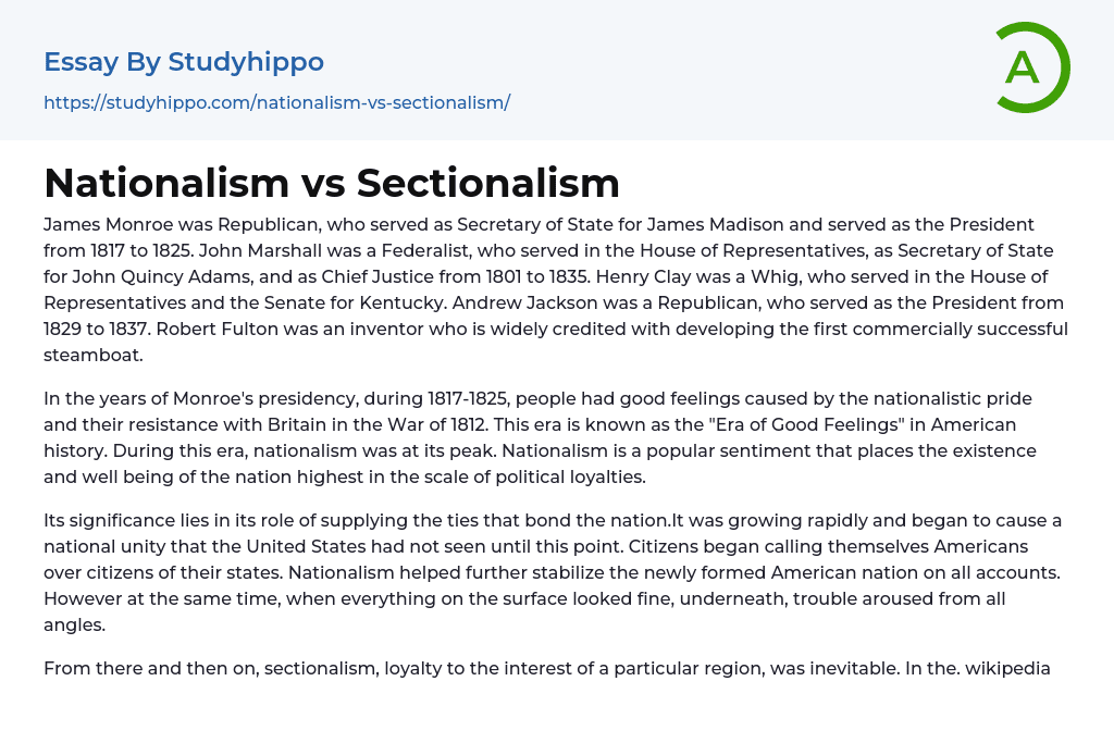 Nationalism vs Sectionalism Essay Example