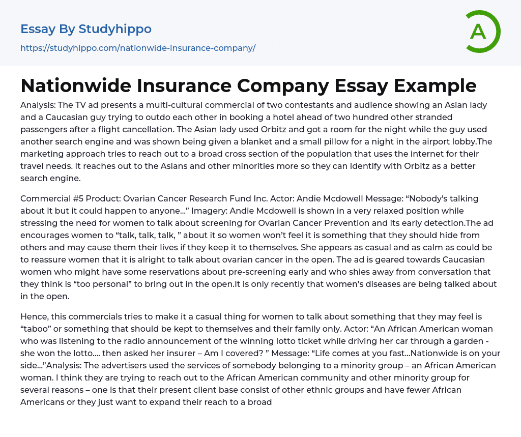 Nationwide Insurance Company Essay Example