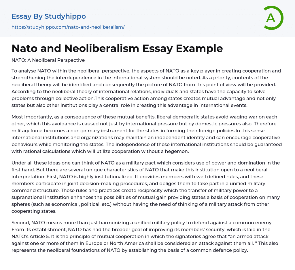 Nato and Neoliberalism Essay Example
