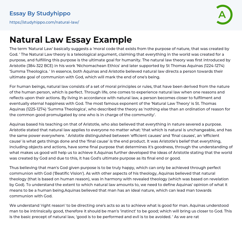 Natural Law Essay Example