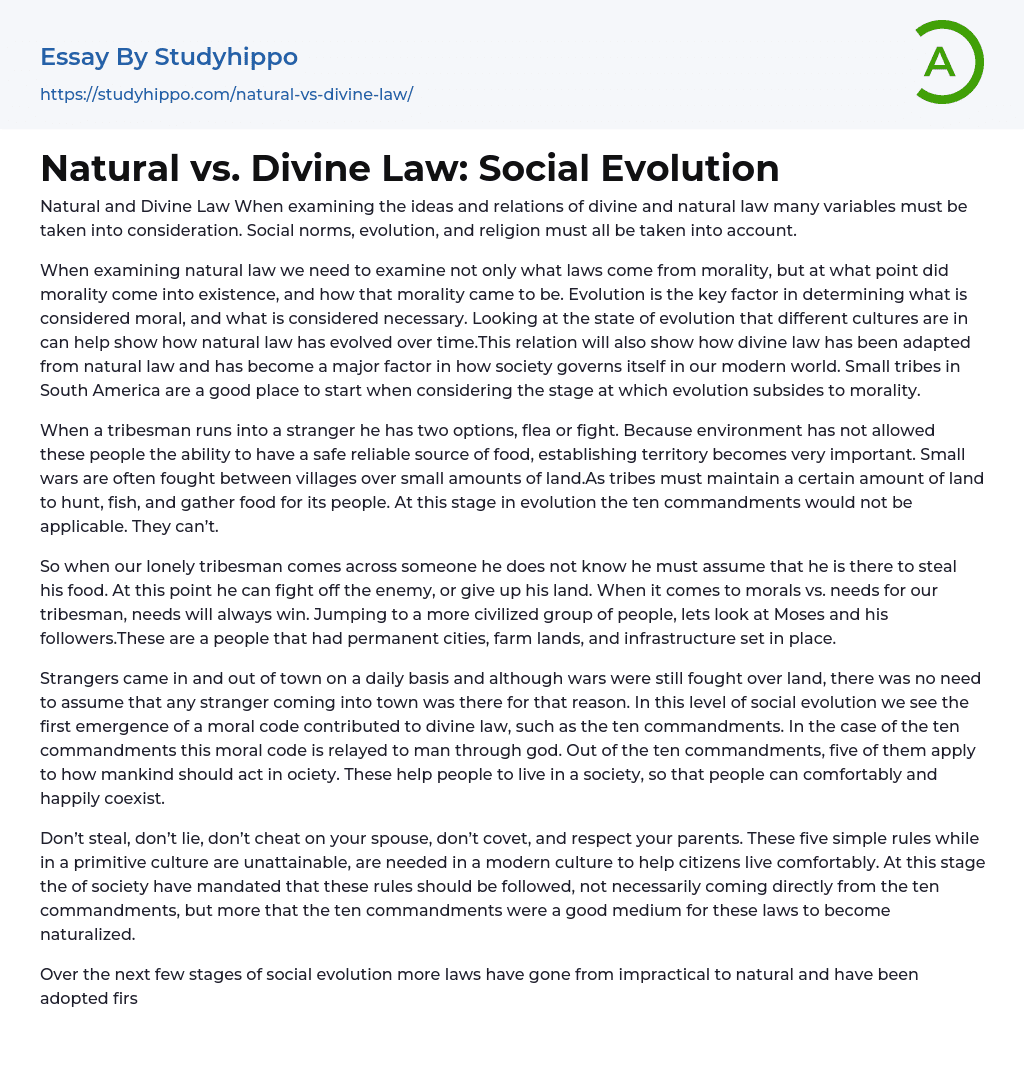 Natural vs. Divine Law: Social Evolution Essay Example