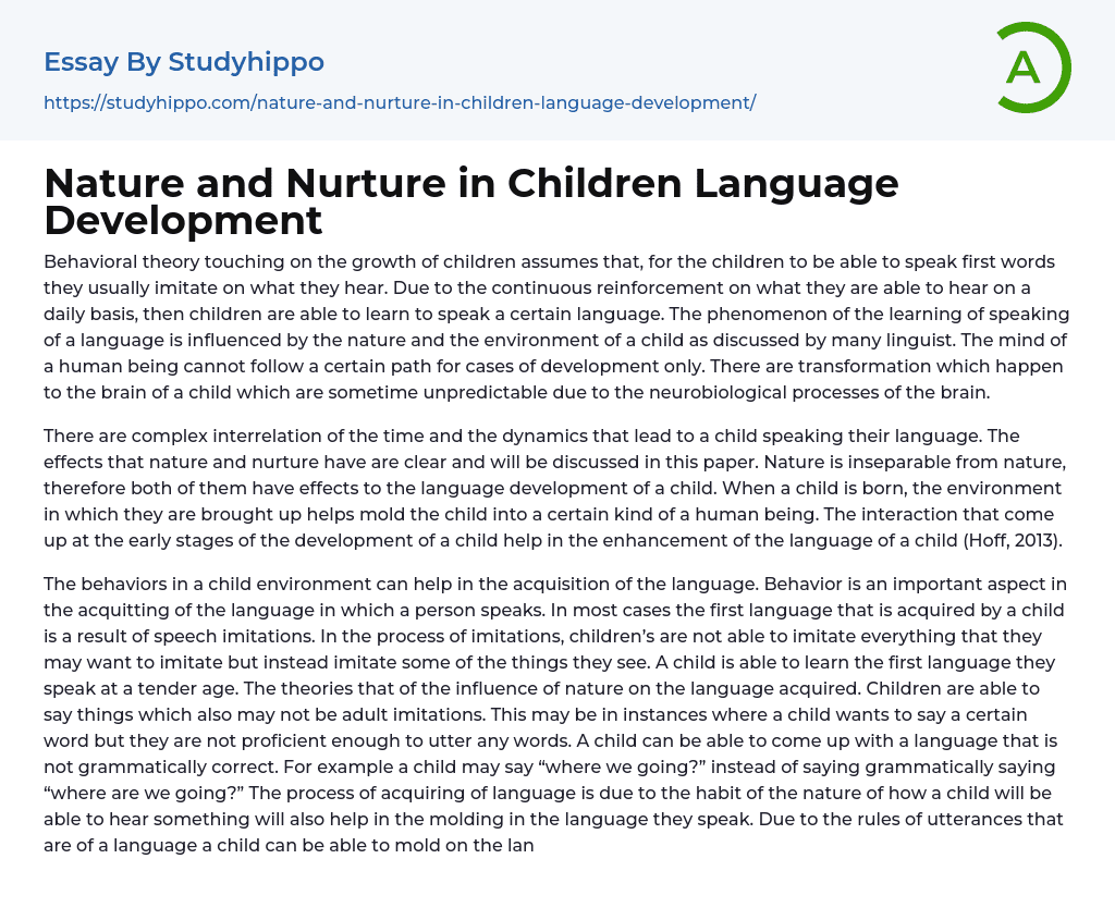Nature and Nurture in Children Language Development Essay Example