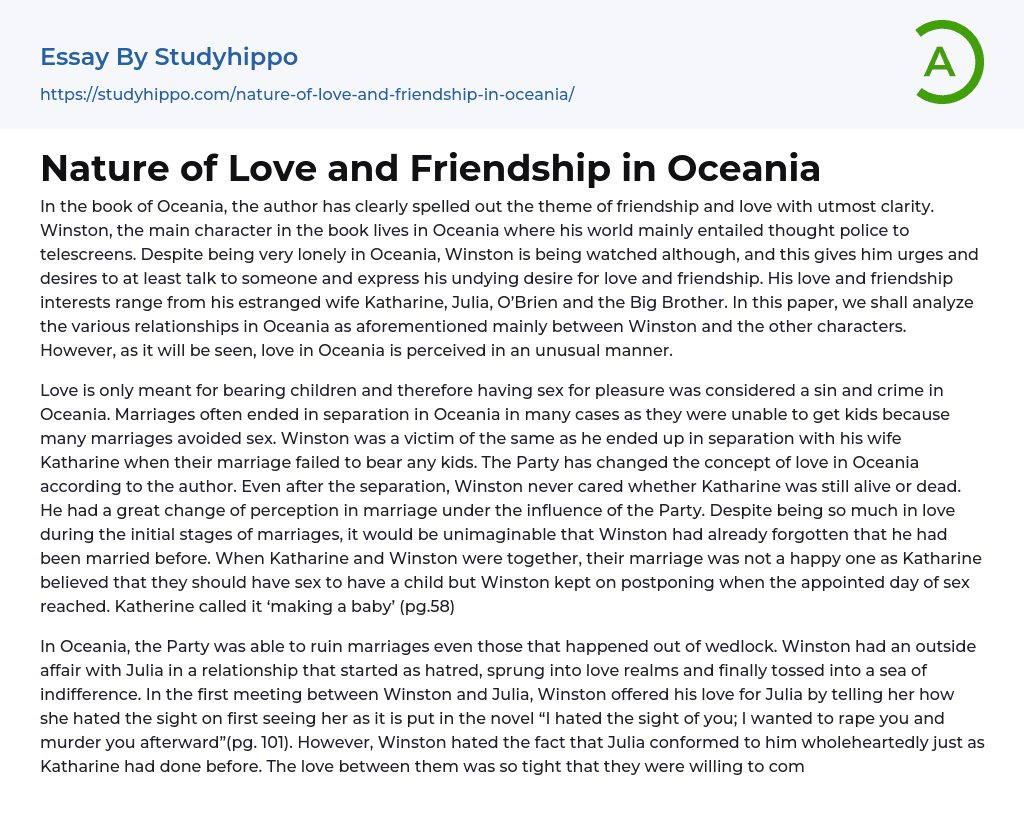 Nature of Love and Friendship in Oceania Essay Example