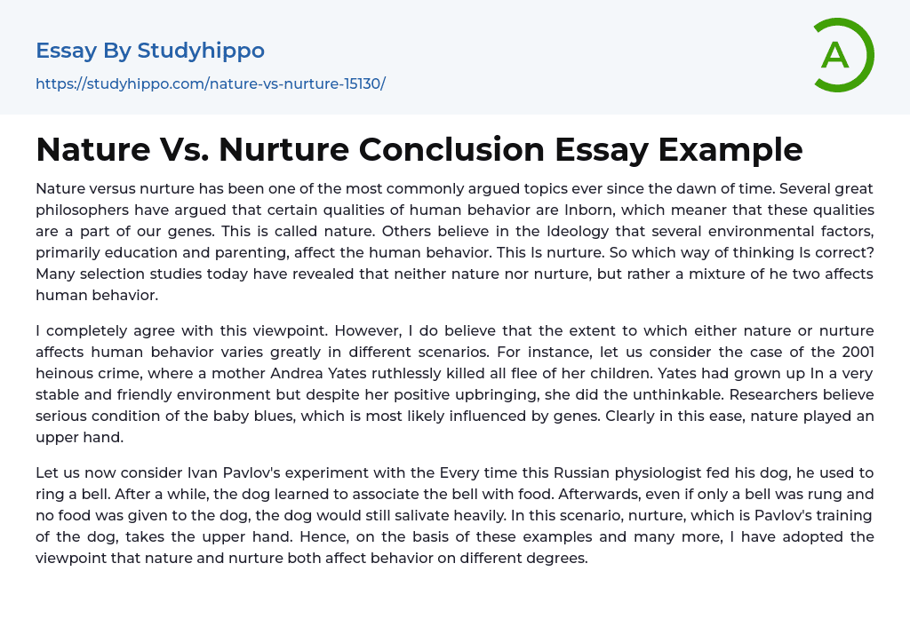 Nature Vs. Nurture Conclusion Essay Example