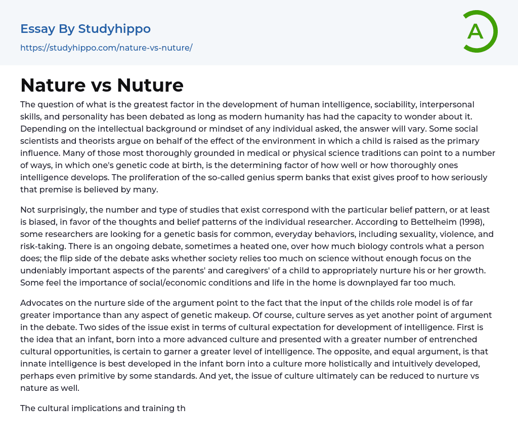 Nature vs Nuture Essay Example