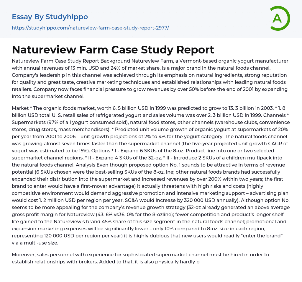 Natureview Farm Case Study Report Essay Example