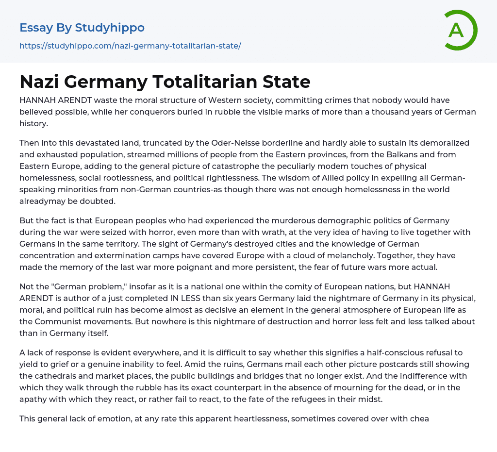 Nazi Germany Totalitarian State Essay Example