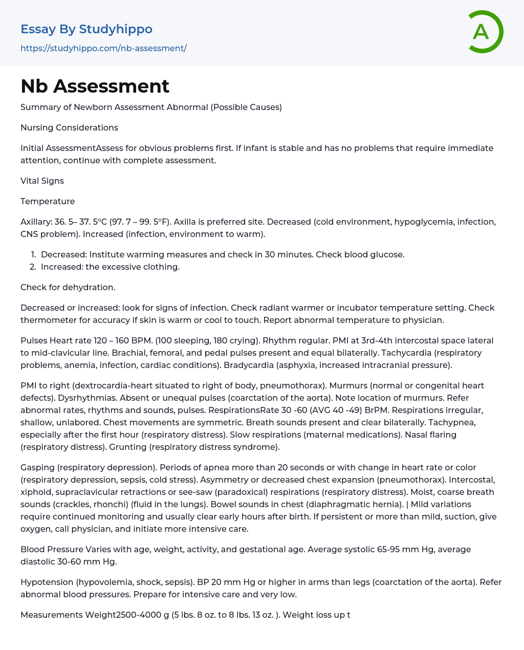 Nb Assessment Essay Example