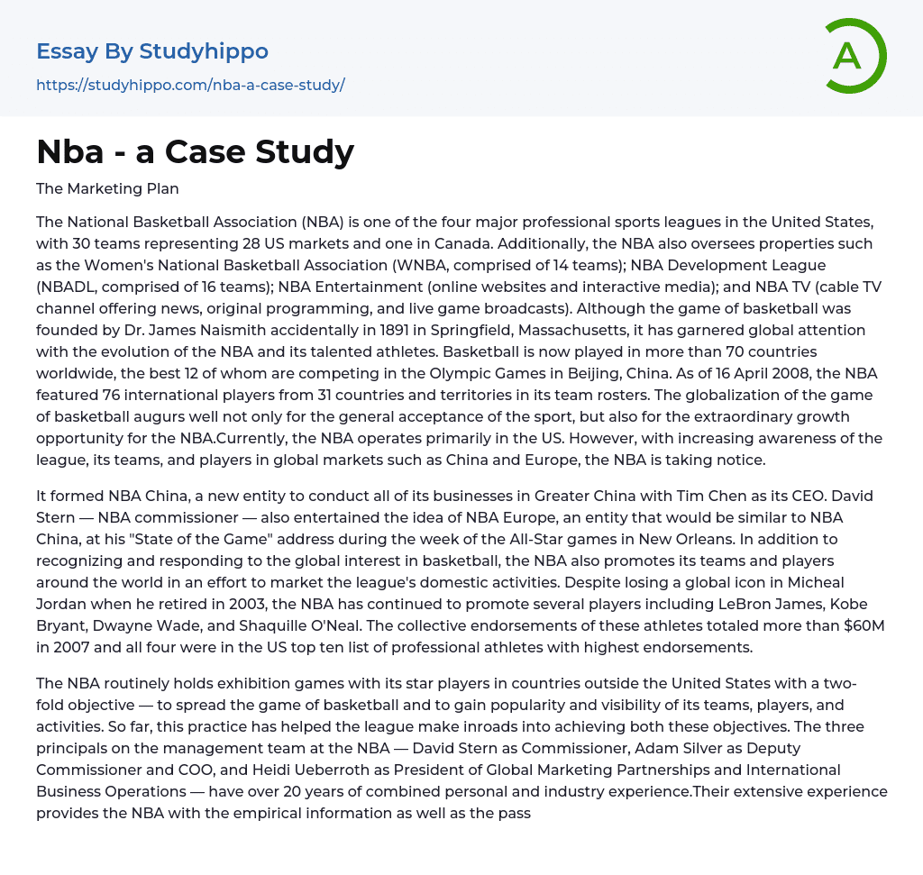 Nba – a Case Study Essay Example