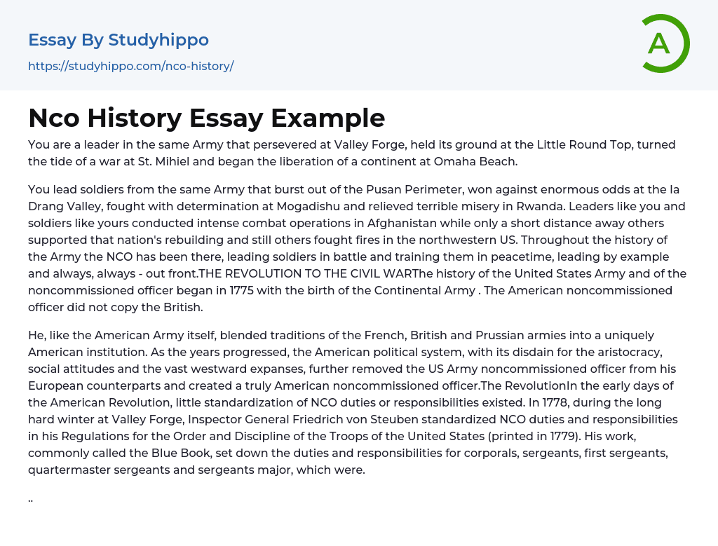 Nco History Essay Example