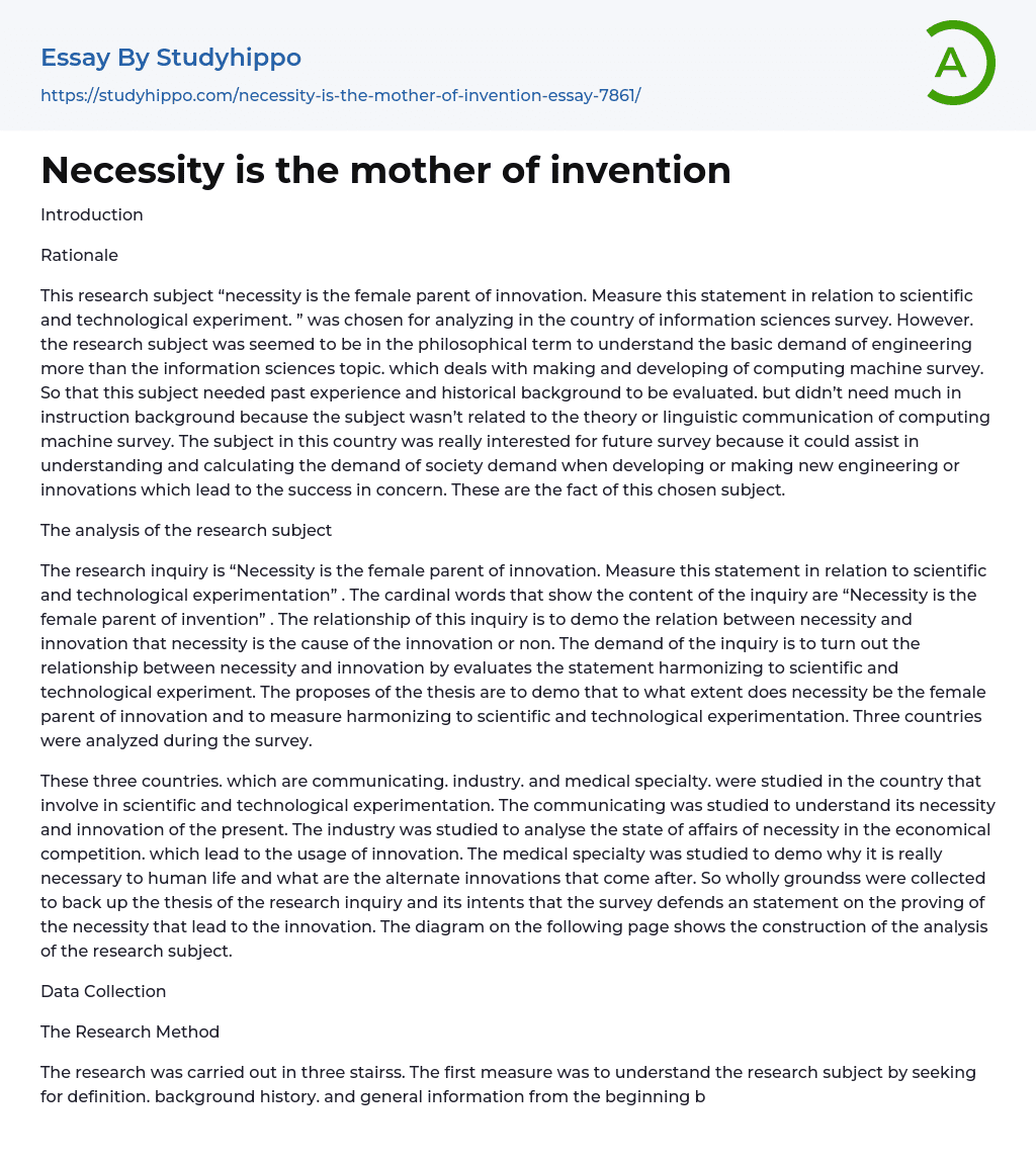 Necessity is the mother of invention Essay Example