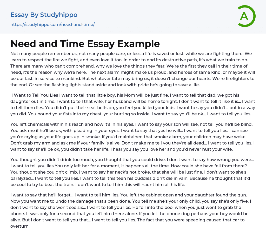 Need and Time Essay Example