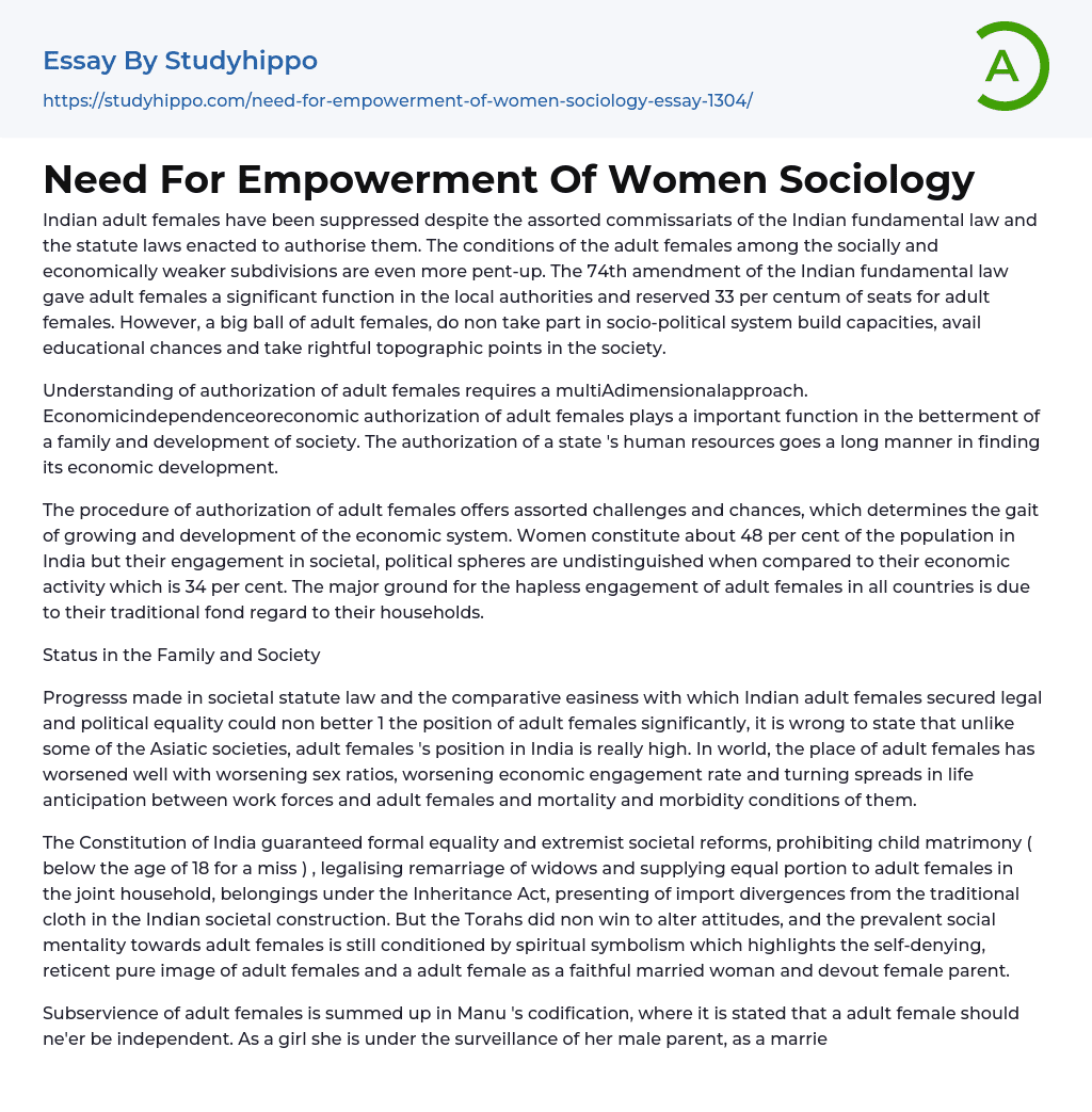 Need For Empowerment Of Women Sociology Essay Example