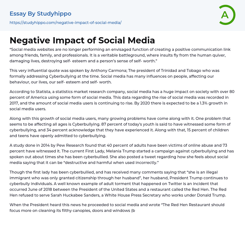 Negative Impact Of Social Media Essay Example StudyHippo