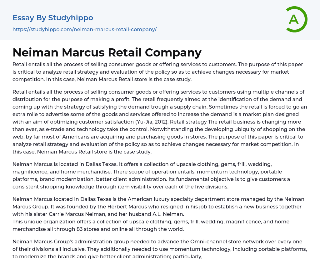 Neiman Marcus Retail Company Essay Example