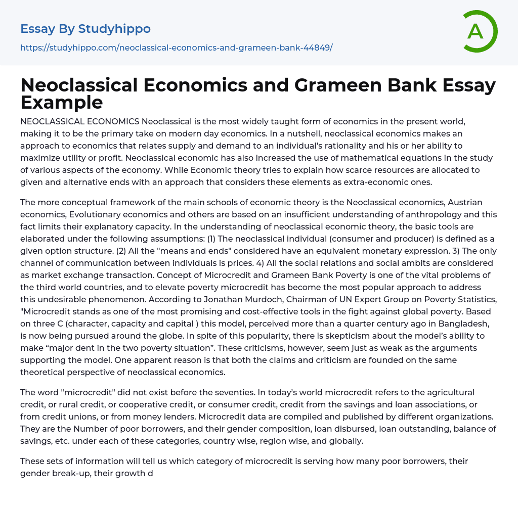Neoclassical Economics and Grameen Bank Essay Example