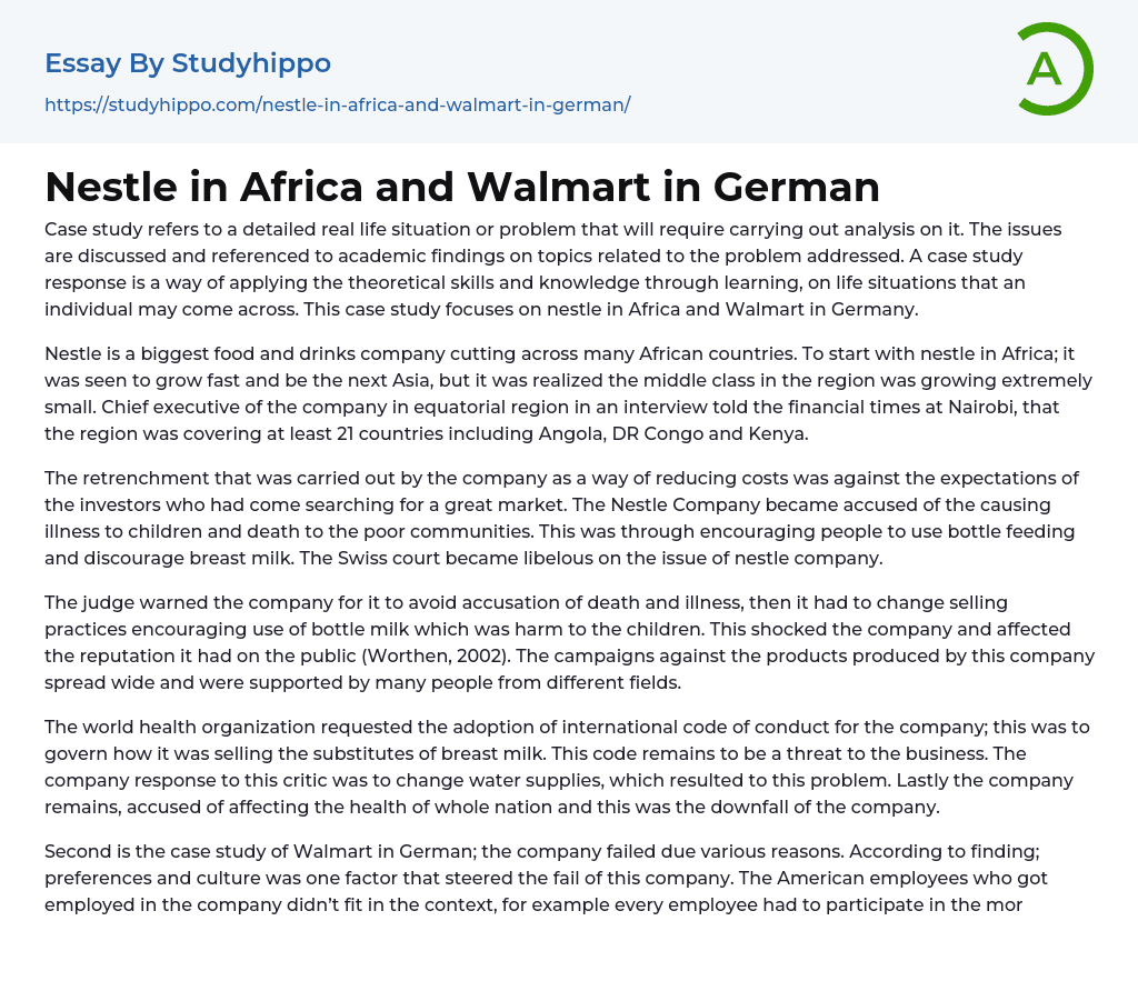 Nestle in Africa and Walmart in German Essay Example