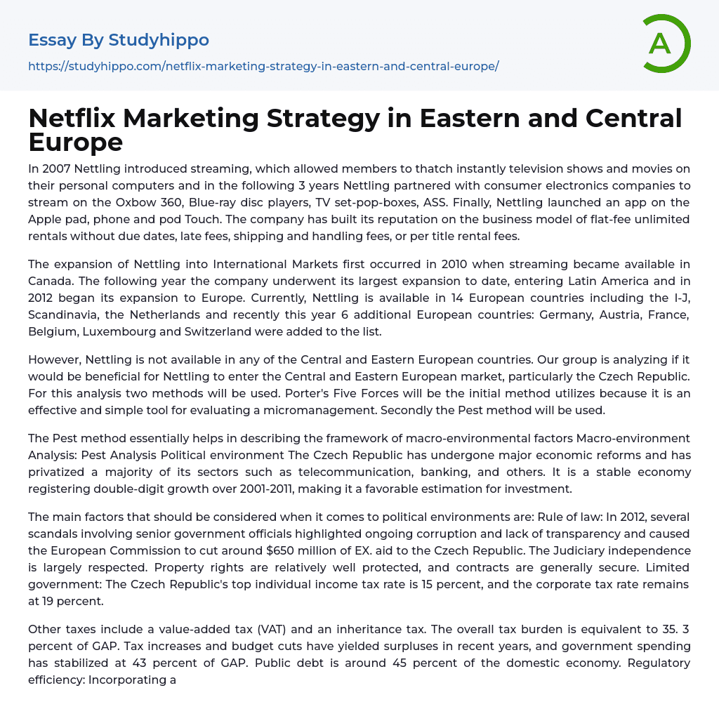 Netflix Marketing Strategy in Eastern and Central Europe Essay Example