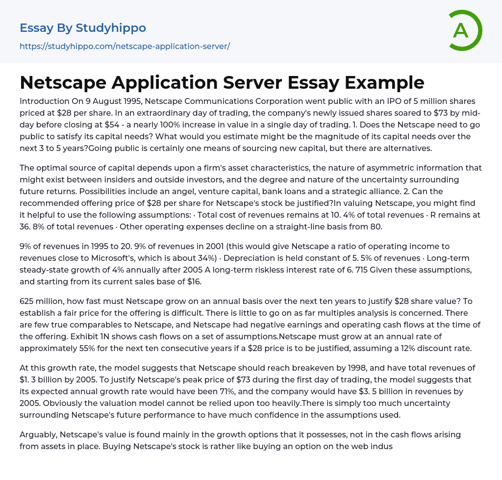 Netscape Application Server Essay Example