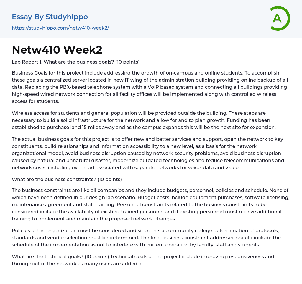 Netw410 Week2 Essay Example
