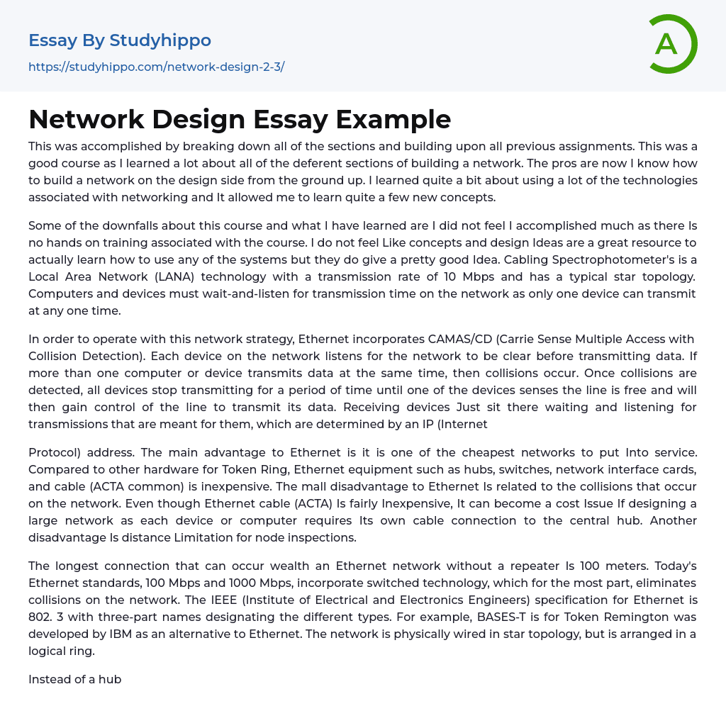 Network Design Essay Example