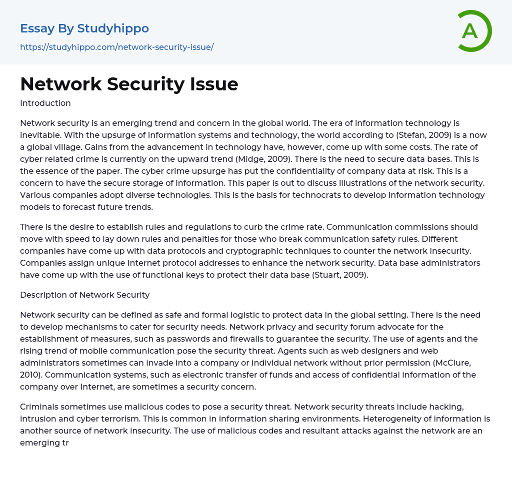 Network Security Issue Essay Example