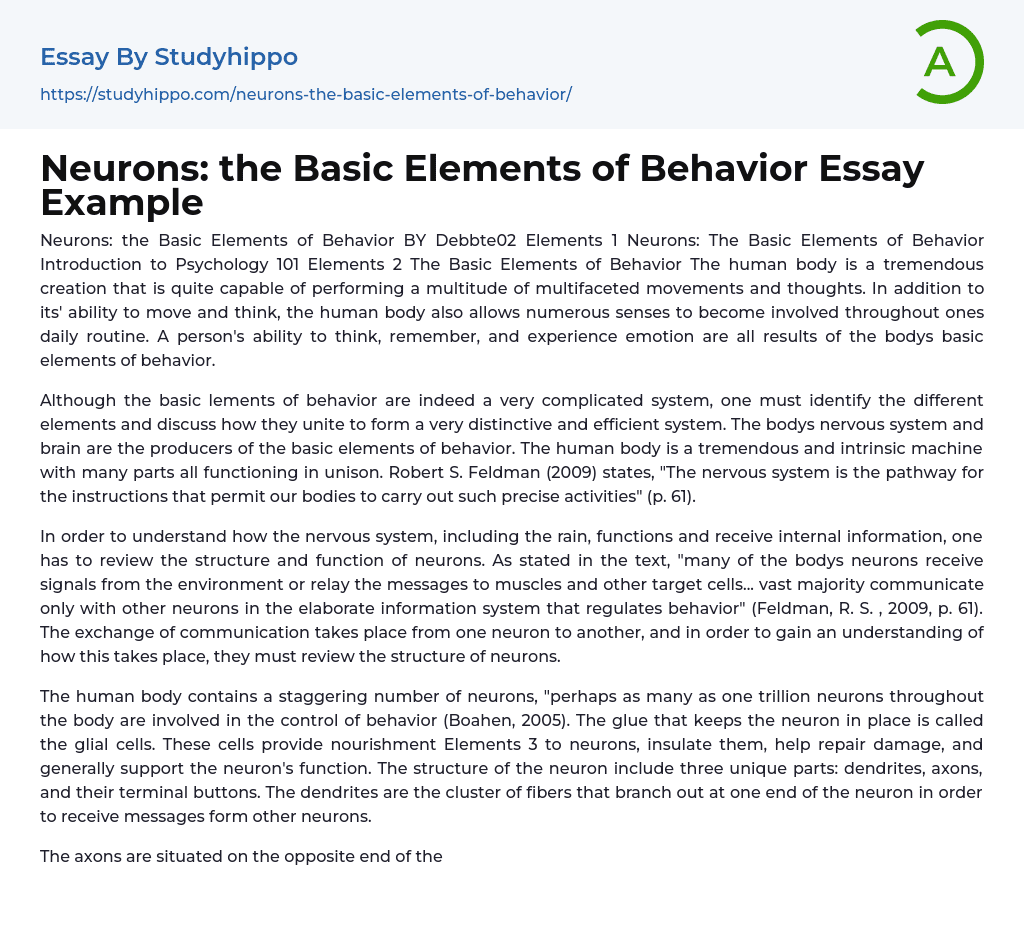 Neurons: the Basic Elements of Behavior Essay Example