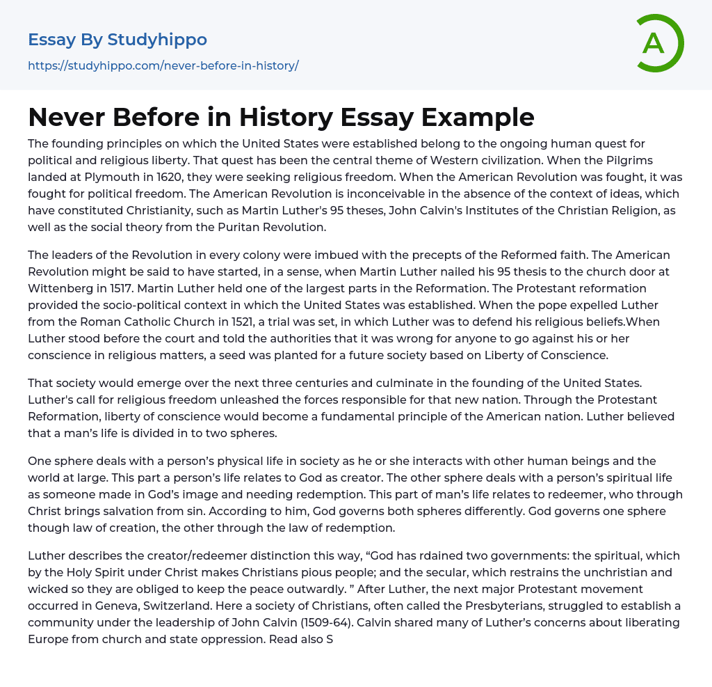 Never Before in History Essay Example