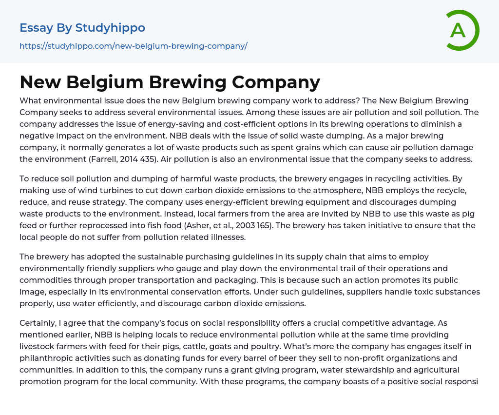 New Belgium Brewing Company Essay Example