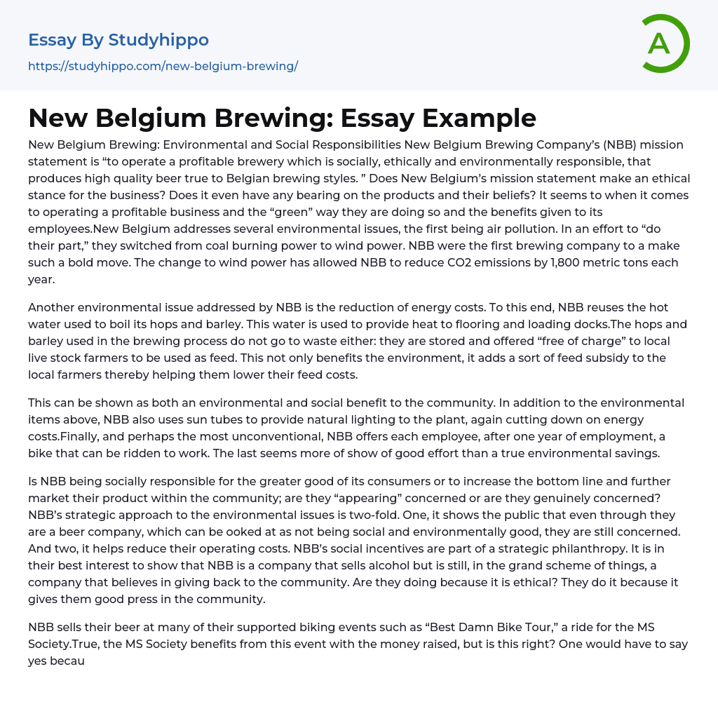 New Belgium Brewing: Essay Example