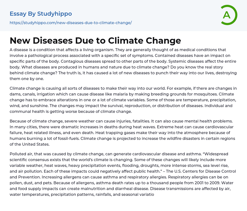 New Diseases Due to Climate Change Essay Example