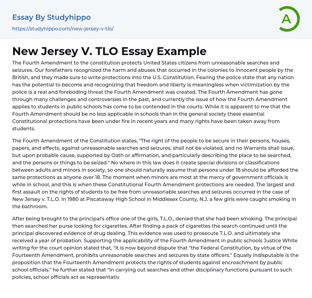 New Jersey V. TLO Essay Example