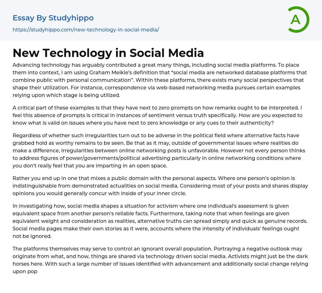 New Technology in Social Media Essay Example