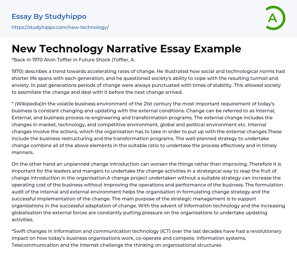 New Technology Narrative Essay Example