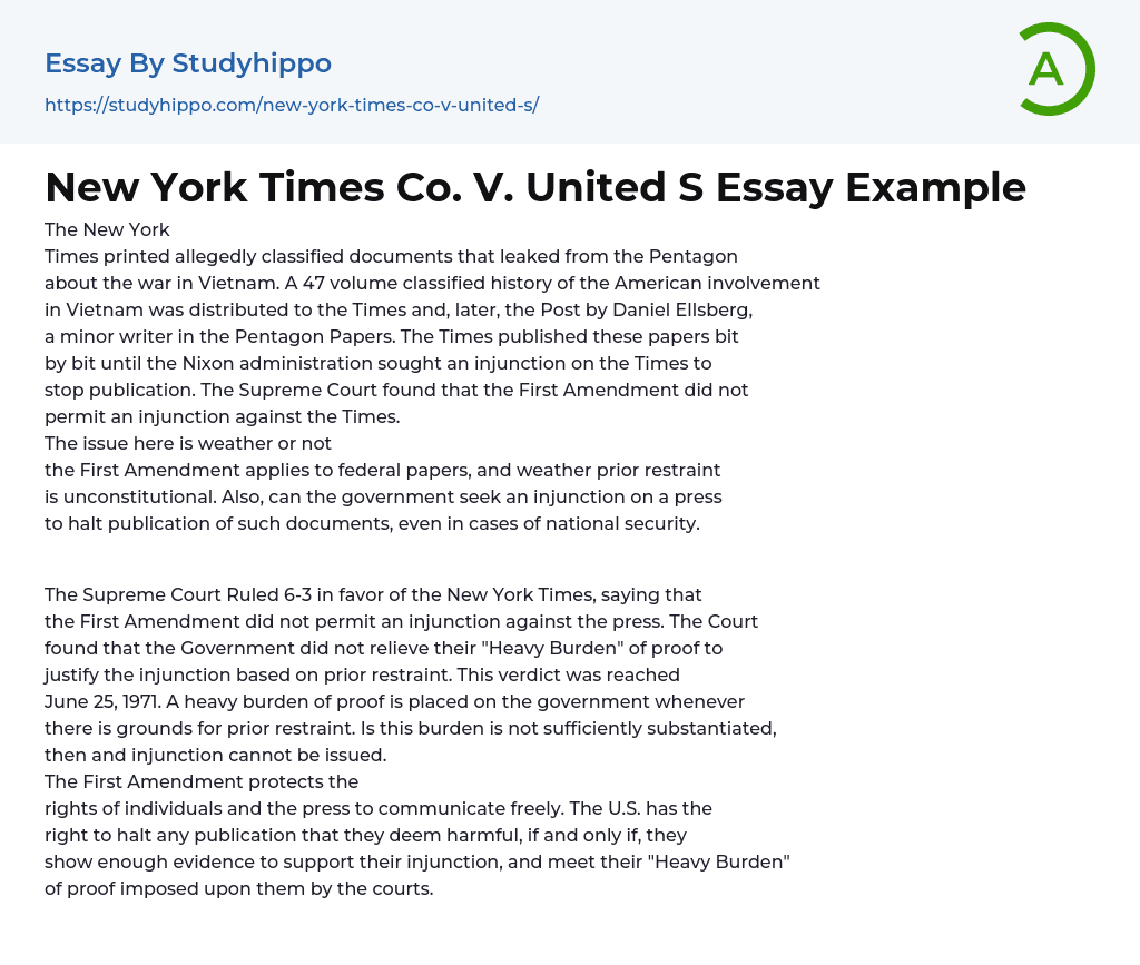 New York Times Co. V. United S Essay Example