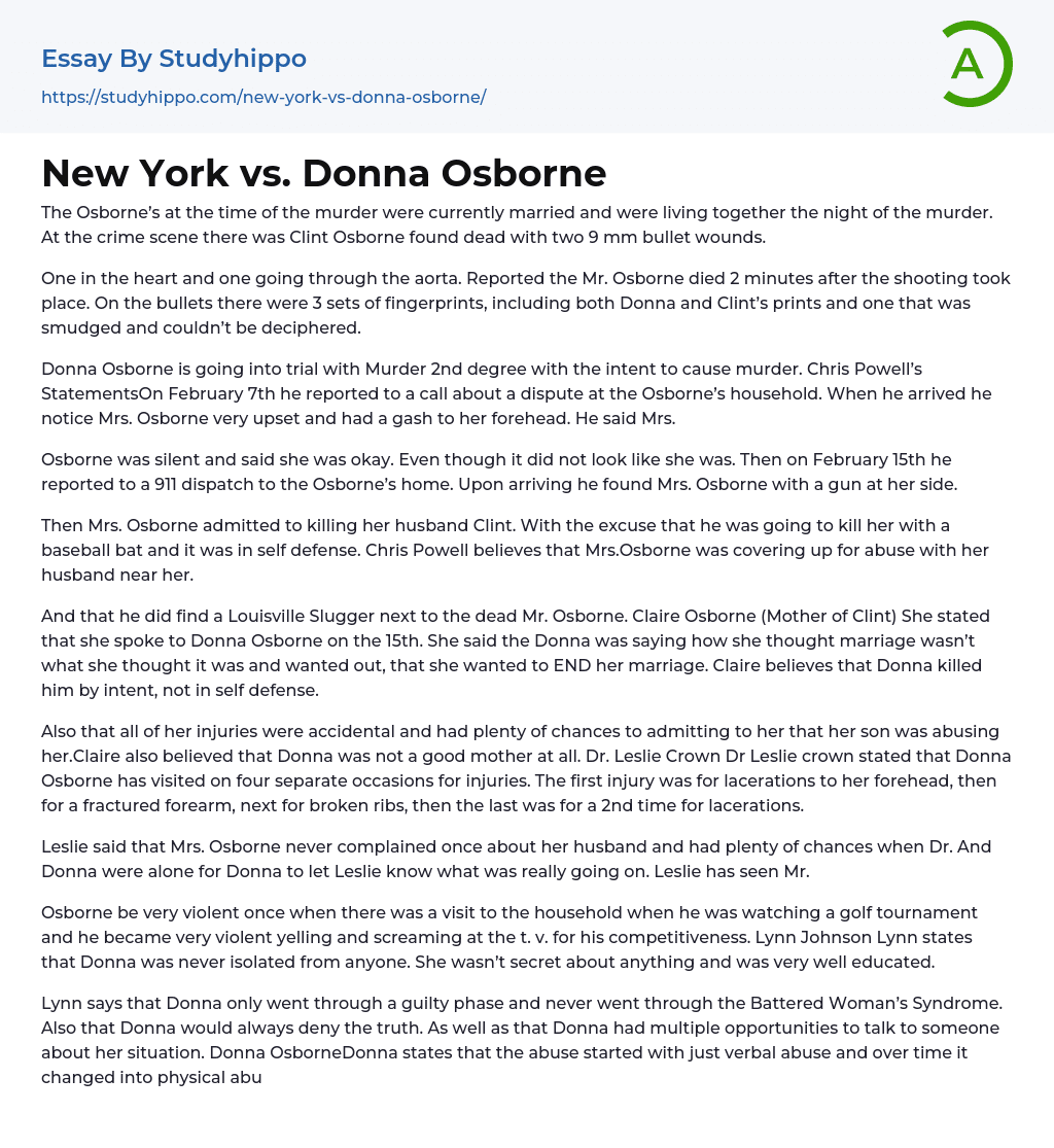 New York vs. Donna Osborne Essay Example