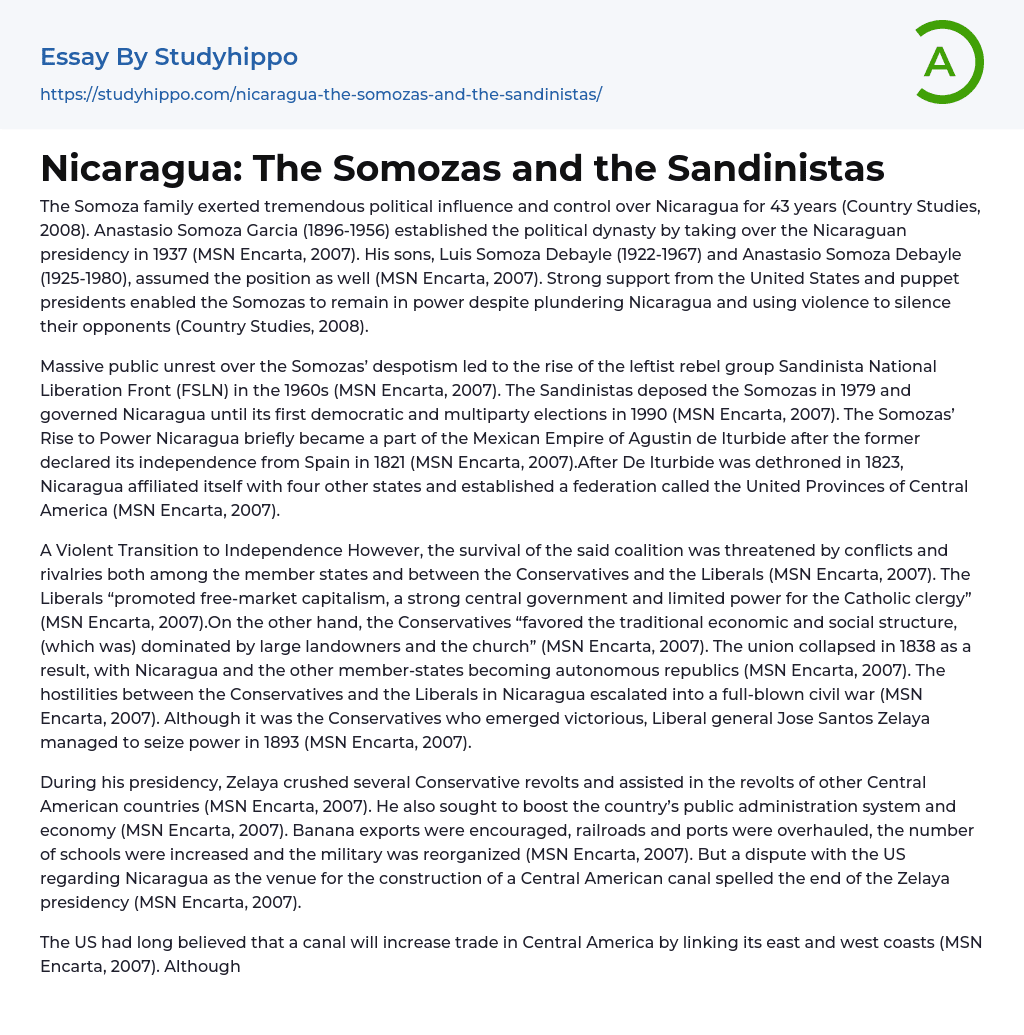 Nicaragua: The Somozas and the Sandinistas Essay Example