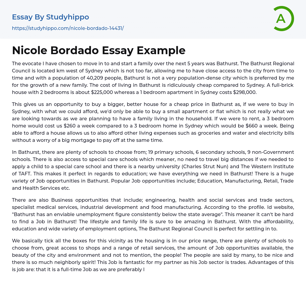 Nicole Bordado Essay Example