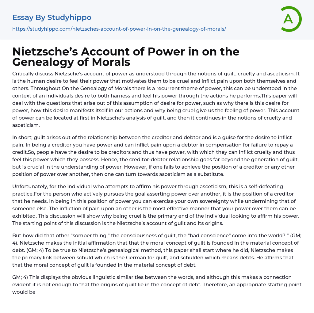 Nietzsche’s Account of Power in on the Genealogy of Morals Essay Example