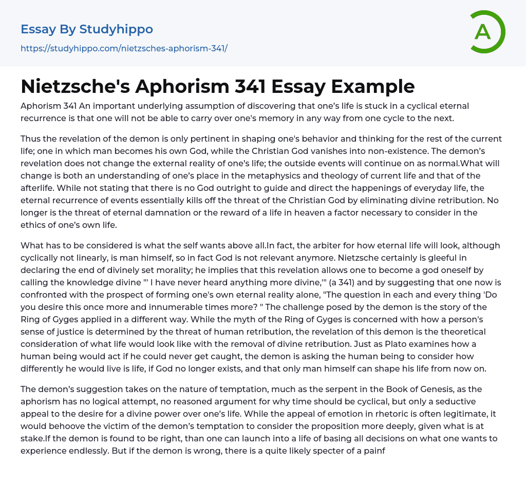 Nietzsche’s Aphorism 341 Essay Example