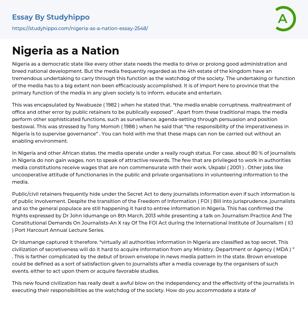 Nigeria as a Nation Essay Example